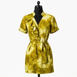 Tabitha Anthropologie 100% Silk Tranquil Flow Ruffle Blouse 4 Green